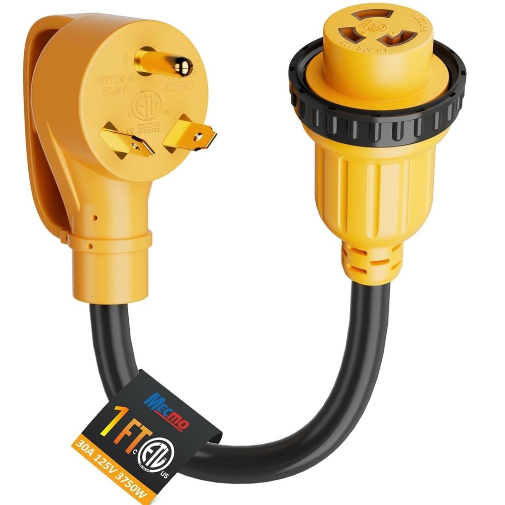 YSD 30 Amp Locking RV Adapter Cord 1ft TT-30P to L5-30R 3750W 125V ETL Listed
